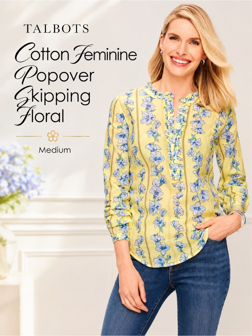 Talbots Cotton Feminine Popover Skipping Floral NEW